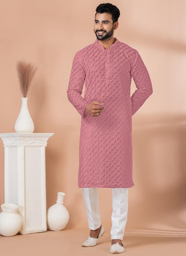 Georgette Pink Festival Wear Sequins Work Readymade Kurta Pajama